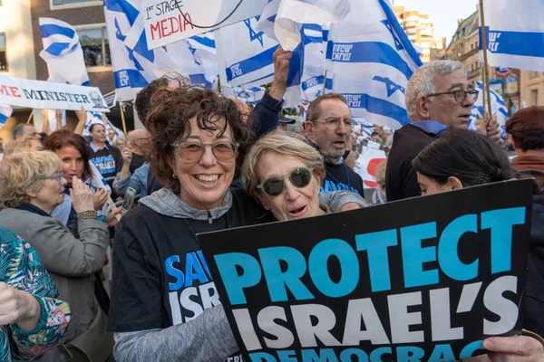 Expatriados Israelíes Judíos Estadounidenses Protestan Durante Visita Del Primer Ministro — Foto de Stock