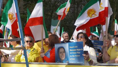 Özgür İran için New York Rallisi. 19 Eylül 2023, New York, ABD: İranlılar, Özgür İran İçin New York Mitingi 'ne katılmak üzere BM Genel Merkezi önünde Protesto Köyü' nde bir araya geldiler. 