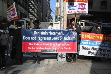İsrail Başbakanı Benjamin Netanyahu 'ya karşı İsrail' in yargı yasalarını değiştirme sürecinde olan İsraillilerin protestosu. 20 Eylül 2023, New York, ABD: İsraillilerin İsrail Başbakanı Benjamin Netanyahu 'ya karşı protestosu