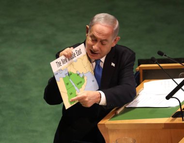 Benjamin Netanyahu İsrail Başbakanı, New York 'taki BM 78. GA' da konuşma yapıyor. 22 Eylül 2023, New York, ABD: Benjamin Netanyahu İsrail Başbakanı New York 'taki Birleşmiş Milletler Genel Kurulu' nun 78. oturumunda konuştu. 