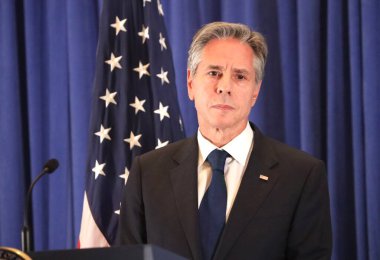 ABD Dışişleri Bakanı Blinken 'in New York' taki basın toplantısı. 22 Eylül 2023, New York, ABD: ABD Dışişleri Bakanı Anthony J. Blinken, Birleşmiş Milletler 78. Genel Kurulu 'nda Lotte Palace Otel Reid Odası' nda basın toplantısı düzenledi.