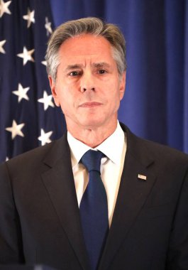 ABD Dışişleri Bakanı Blinken 'in New York' taki basın toplantısı. 22 Eylül 2023, New York, ABD: ABD Dışişleri Bakanı Anthony J. Blinken, Birleşmiş Milletler 78. Genel Kurulu 'nda Lotte Palace Otel Reid Odası' nda basın toplantısı düzenledi.