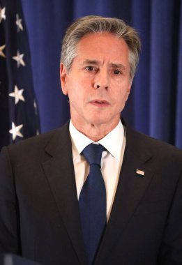 ABD Dışişleri Bakanı Blinken 'in New York' taki basın toplantısı. 22 Eylül 2023, New York, ABD: ABD Dışişleri Bakanı Anthony J. Blinken, Birleşmiş Milletler 78. Genel Kurulu 'nda Lotte Palace Otel Reid Odası' nda basın toplantısı düzenledi.