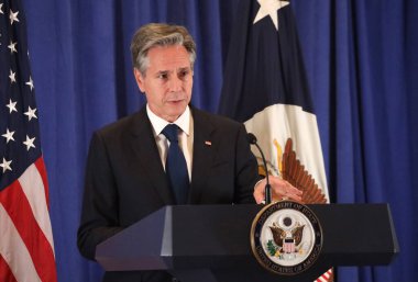 ABD Dışişleri Bakanı Blinken 'in New York' taki basın toplantısı. 22 Eylül 2023, New York, ABD: ABD Dışişleri Bakanı Anthony J. Blinken, Birleşmiş Milletler 78. Genel Kurulu 'nda Lotte Palace Otel Reid Odası' nda basın toplantısı düzenledi.