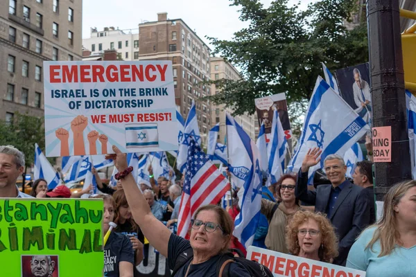 Izraelští Expaté Američtí Židé Protestují Během Návštěvy Premiéra Netanjahua Osn — Stock fotografie