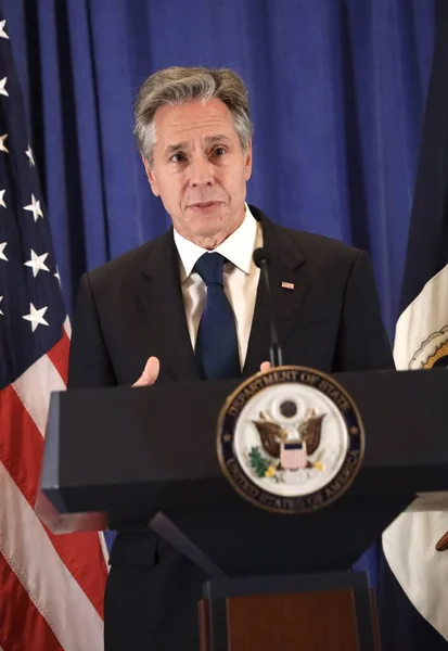 Abd Dışişleri Bakanı Blinken New York Taki Basın Toplantısı Eylül — Stok fotoğraf