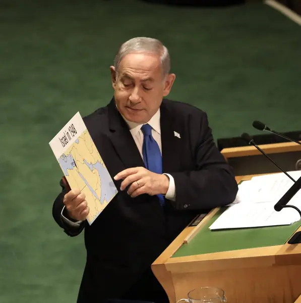 Benjamin Netanyahu Perdana Menteri Israel Berpidato 78Th New York September Stok Foto Bebas Royalti