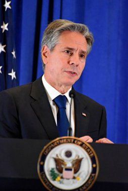 ABD Dışişleri Bakanı Blinken 'in New York' taki basın toplantısı. 22 Eylül 2023, New York, ABD: ABD Dışişleri Bakanı Anthony J. Blinken, Birleşmiş Milletler 78. Genel Kurulu 'nda Lotte Palace Otel Reid Odası' nda basın toplantısı düzenledi.