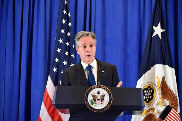 Abd Dışişleri Bakanı Blinken New York Taki Basın Toplantısı Eylül — Stok fotoğraf