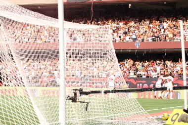SAO PAULO (SP) Brezilya 09 / 24 / 2023 - Sao Paulo 'dan Rodrigo Nestor' un Morumbi Stadyumu 'nda düzenlenen Copa do Brasil 2023 Sao Paulo final maçında Flamengo' ya karşı beraberlik vermesi ve gol 