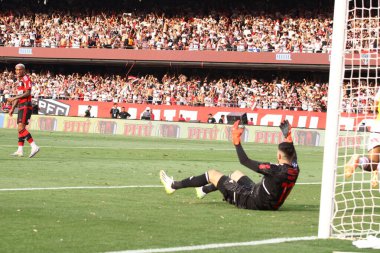 SAO PAULO (SP) Brezilya 09 / 24 / 2023 - Sao Paulo 'dan Rodrigo Nestor' un Morumbi Stadyumu 'nda düzenlenen Copa do Brasil 2023 Sao Paulo final maçında Flamengo' ya karşı beraberlik vermesi ve gol 