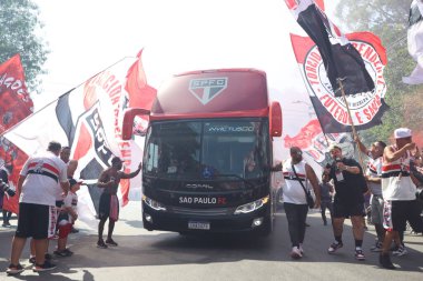 Sao Paulo (SP), Brezilya 09 / 24 / 2023 - Bu Pazar (24) Morumbi Stadyumu 'nda oynanan Copa do Brasil finalinde Sao Paulo ile Flamengo arasında oynanan karşılaşma için takımlar geldi.).