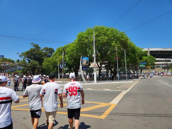 Сан Паулу Бразилия 2023 Толпа Движения Перед Матчем Между Сан — стоковое фото