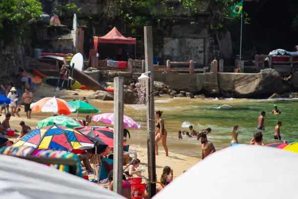 Rio Janeiro Brazil 2023 Movement Bathers Vermelha Beach Urca South — Stock Photo, Image
