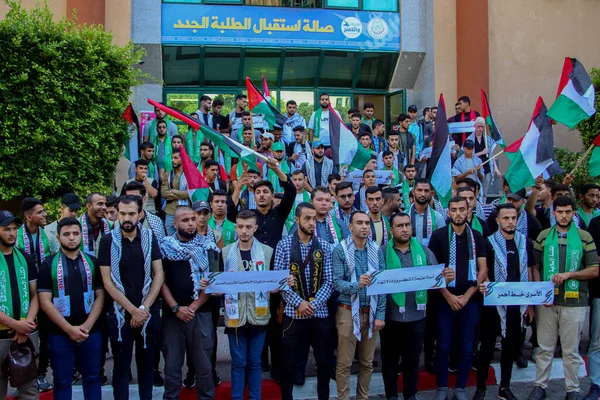 伊斯兰大学和Al Azhar大学的学生抗议巴勒斯坦人的权利 2023年9月27日 巴勒斯坦 来自伊斯兰大学和阿扎尔大学的学生与学生一起组织了一次抗议活动 — 图库照片