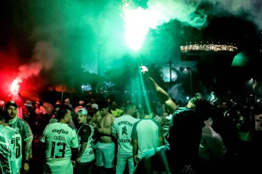 Sao Paulo (SP), 10 Ekim 2023 - Sao Paulo 'nun batısındaki Allianz Parque' da futbol taraftarlarının LIBERTADORES / PALMEIRAS.