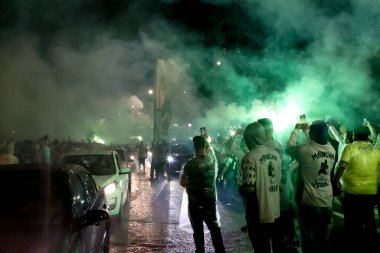 Sao Paulo (SP), 10 Ekim 2023 - Sao Paulo 'nun batısındaki Allianz Parque' da futbol taraftarlarının LIBERTADORES / PALMEIRAS.