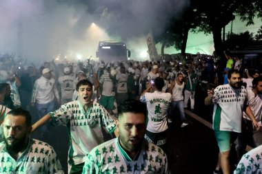 Sao Paulo (SP), 10 Ekim 2023 - Sao Paulo 'nun batısındaki Allianz Parque' da futbol taraftarlarının LIBERTADORES / PALMEIRAS.