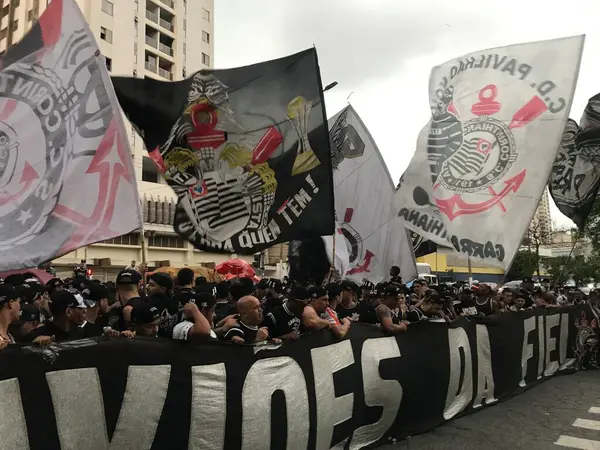 São Paulo Brasil 2023 Torcedores Corinthians Organizado Realizaram Protesto Frente — Fotografia de Stock