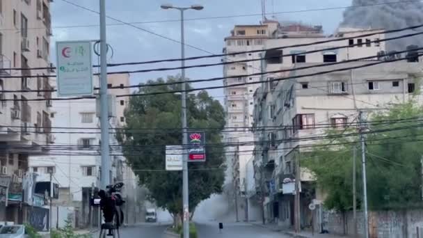 Torre Della Palestina Gaza Stata Presa Mira Dagli Aerei Guerra — Video Stock