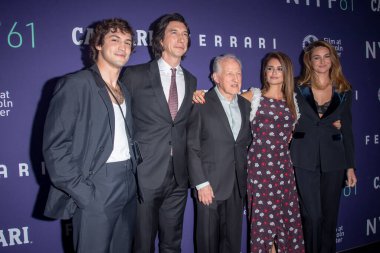 61. New York Film Festivali - Ferrari. 13 Ekim 2023, New York, ABD: Gabriel Leone, Adam Driver, Michael Mann, Penelope Cruz ve Shailene Woodley 61. 