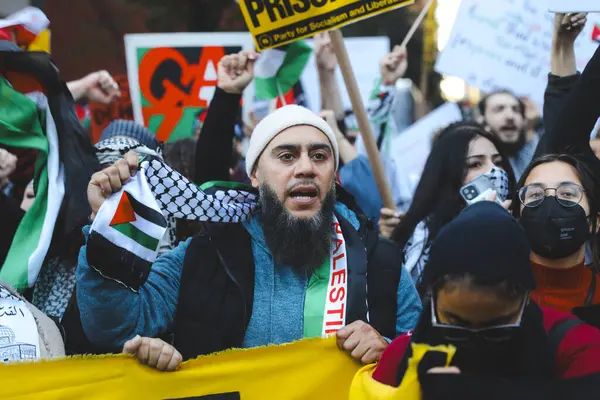 Palestinianos Protestam Times Square Consulado Israelita Outubro 2023 Nova York — Fotografia de Stock