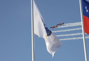 Santiago 'daki Panamerikan Oyunları' nda bayrak kaldırma. 17 Ekim 2023, Santiago, Şili: Santiago 'daki Panamerika Oyunlarında Bayrakları Yükseltme Yarışmasına katılan ülkeleri karşıladı