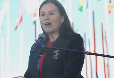 Santiago 'daki Panamerikan Oyunları' nda bayrak kaldırma. 17 Ekim 2023, Santiago, Şili: Santiago 'daki Panamerika Oyunlarında Bayrakları Yükseltme Yarışmasına katılan ülkeleri karşıladı