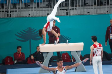 Santiago (ŞİLİ), 10 / 18 / 2023 Erkekler Sanatsal Jimnastik Serbest Eğitimi Ulusal Stadyumdaki Kolektif Spor Merkezi 'nde, bu Çarşamba, 18 Ekim 2023. 