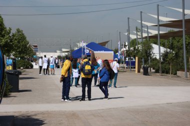 Santiago (Şili), 10 / 19 / 2023 - Basın çalışanları Pan Amerikan Oyunları 'nın resmi açılışından önce, 19 Ekim 2023 Perşembe günü Pan Amerikan Köyü' nde bir tura çıktılar. 