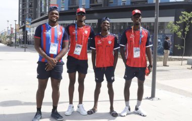 Panamerikan Villa Basın Turu. 19 Ekim 2023, Santiago, Şili: 20 Ekim - 5 Kasım tarihleri arasında Şili 'nin Santiago kentinde düzenlenen 2023 Pan Amerikan Oyunları resmi açılışından önce Panamerika Villa Press Tour