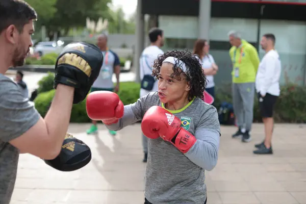 Santiago Chile 2023 Boxing Athlete Beatriz Ferreira Trains Outdoors Square — Stock Photo, Image