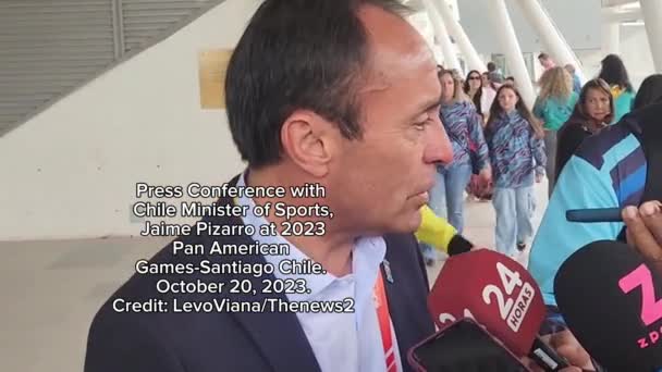 Oktober 2023 Santiago Chile Presskonferens Med Chiles Idrottsminister Jaime Pizarro — Stockvideo