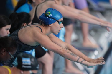 Santiago (CHL), 10 / 20 / 2023 - SwIMMING / 4X100 FREE / WOMEN / GAMES / PAN AMERICAN / CHILE - Kadınlar yüzme takımı finallere 3: 42.27 dakika, Santiago, Şili 'deki Ulusal Stadyum' daki su merkezinde düzenlenen elemelerde en iyi zamanı elde etti..