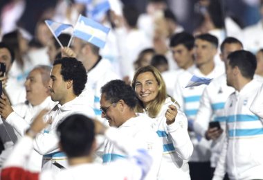 Santiago 'daki 2023 Pan Amerikan Oyunları açılış seremonisi. 20 Ekim 2023, Santiago, Şili: 20 Ekim - 5 Kasım tarihleri arasında Santiago 'da düzenlenen 2023 Pan Amerikan Oyunlarının açılış töreni 