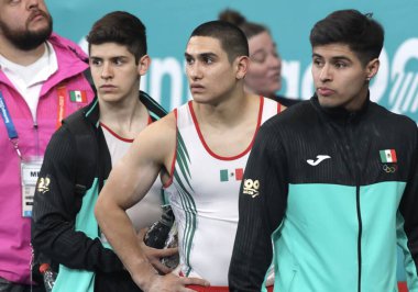 SANTIAGO (Şili) 10 / 21 / 2023 - Kanada, Arjantin, Meksika, Şili, Porto Riko, Brezilya, Kolombiya, Küba, ABD ve diğer ülkeler arasındaki Erkekler Sanatsal Jimnastik Finali