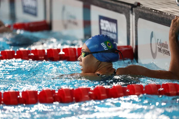 圣地亚哥 2023年10月21日 女子4X100米自由泳决赛 加拿大金牌 美国银牌和巴西铜牌 在智利圣地亚哥国家体育场的水上运动中心举行 — 图库照片