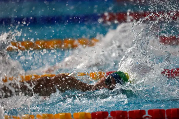 Santiago Chile 2023 Finał Męskiego Freestyle 4X100M Pływanie Złotem Brazylijskim — Zdjęcie stockowe