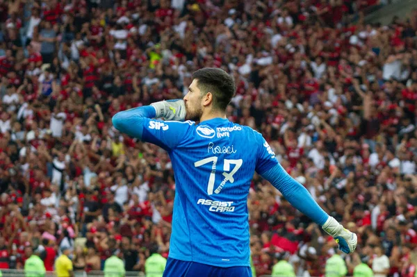 stock image Rio de Janeiro, Brazil - 10/22/2023: Celebration of Gerson's goal from Flamengo - Match between Flamengo and Vasco, valid for the 28th round of the Brasileiro 2023, held at the Mario Filho stadium (Maracana ), in the north