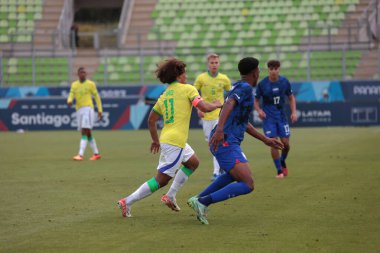 Valparaiso, Chilie - 10 / 23 / 2023: Brezilya 'nın ABD ile karşı karşıya olduğu maç, erkek futbolunda, birinci turda, 23 Ekim Pazartesi, Şili' den Pan-Amerikan Oyunları Amerikalıları 
