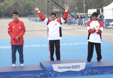 SANTIAGO (Şili), 10 / 22 / 2023 - Pan Amerikan Oyunlarının 42.2 km erkekler maratonu Şili 'nin Santiago kentindeki Higgins Park' ta gerçekleşti. Yarışı Perulu Cristhian Pacheco kazandı. Son şampiyon Şili 'li Hugo Catrileo ikinci oldu.