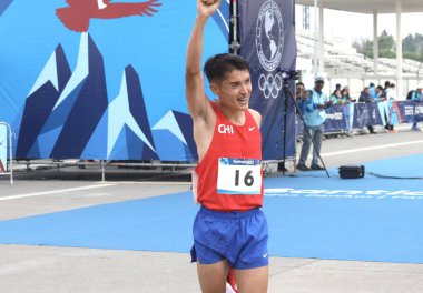 SANTIAGO (Şili), 10 / 22 / 2023 - Pan Amerikan Oyunlarının 42.2 km erkekler maratonu Şili 'nin Santiago kentindeki Higgins Park' ta gerçekleşti. Yarışı Perulu Cristhian Pacheco kazandı. Son şampiyon Şili 'li Hugo Catrileo ikinci oldu.