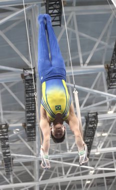 SANTIAGO (Şili), 10 / 23 / 2023 - Erkekler Artistik Jimnastik Finali SOARES Diogo ve MARIANO Arthur 'un Brezilya' yı diğer ülkelere karşı temsil ettiği, Santiago 'daki Ulusal Stadyumun jimnastik merkezinde gerçekleşti.