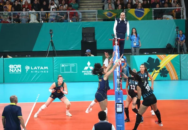 Santiago Chili 2023 Vrouwenvolleybalwedstrijd Tussen Brazilië Argentinië Higgins Park Arena — Stockfoto