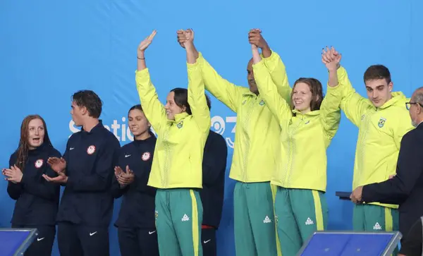 Santiago Chile 2023 Medal Ceremony Mixed 4X100M Medley Relay Won — Stock Photo, Image