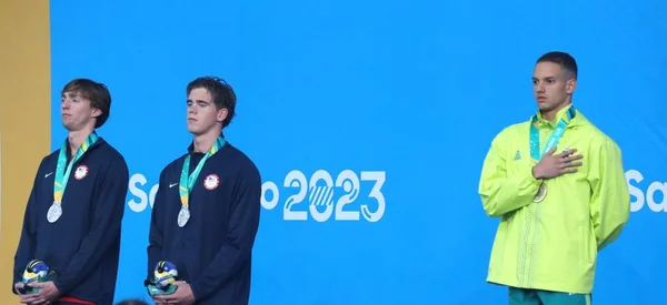 Santiago Chile 2023 Cerimônia Medalha Nos 100M Freestyle Masculino Conquistada — Fotografia de Stock