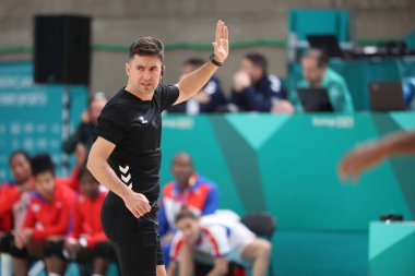 Vina del Mar (Şili), 10 / 26 / 2023 - Brezilya ile Küba karşılaşan takım, elemelerin üçüncü turunda B grubunda karşı karşıya geldi. Brezilya takımı, Vina del Mar Poliesportivo spor salonunda 49 'a 11' lik skorla kazandı.