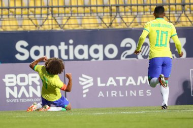 Vina del Mar (Şili), 10 / 26 / 2023 - Biro Brazil Brezilya takımının Kolombiya 'ya karşı oynadığı maçtaki golünü atıyor ve 3. turda B Grubu, Vina del Mar' daki Sausalito Stadyumu 'nda, bu Perşembe, 26 Ekim 2023.