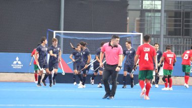 SANTIAGO, ŞİLİ - 25 Ekim 2023: 2023 Pan Amerikan Oyunları çim hokeyi ön grubu A 'nın Arjantin ve Meksika arasındaki maçı Arjantin lehine 10-1 sona erdi.