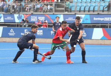 SANTIAGO, ŞİLİ - 25 Ekim 2023: 2023 Pan Amerikan Oyunları çim hokeyi ön grubu A 'nın Arjantin ve Meksika arasındaki maçı Arjantin lehine 10-1 sona erdi.